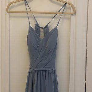 Dusty blue Azazie bridesmaid dress